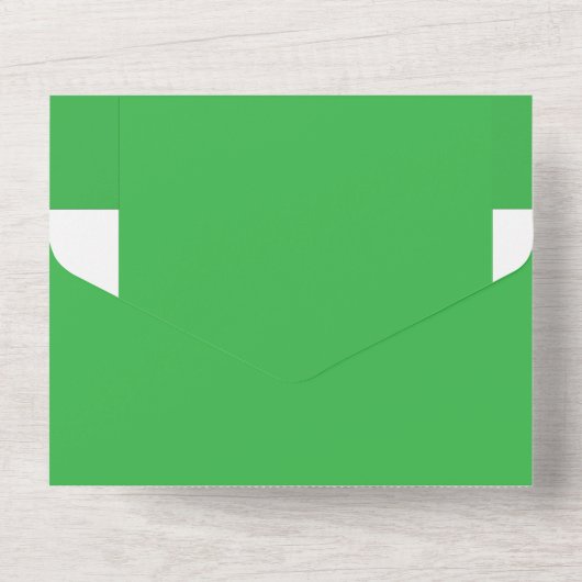 Grüner Hintergrund und weiße Grenze für ein modern All In One Einladung (Rückseite)