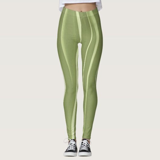 Grüner Hintergrund und weiße Streifen Leggings (Vorderseite)