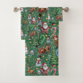 Grüner Hintergrund Weihnachtsdekorationsmuster Badhandtuch Set (Insitu)