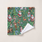 Grüner Hintergrund Weihnachtsdekorationsmuster Badhandtuch Set (Waschlappen)