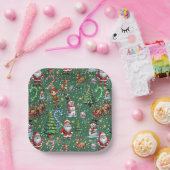 Grüner Hintergrund Weihnachtsdekorationsmuster Pappteller (Party)