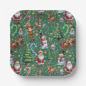 Grüner Hintergrund Weihnachtsdekorationsmuster Pappteller (Vorderseite)