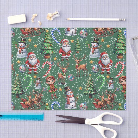 Grüner Hintergrund Weihnachtsdekorationsmuster Seidenpapier