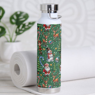 Grüner Hintergrund Weihnachtsdekorationsmuster Trinkflasche