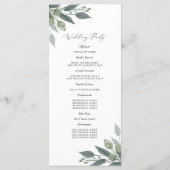 Grüner Hochzeitsprogramm für Bouquet Programm (Rückseite)