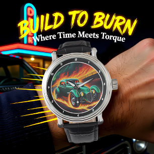 Grüner Hot Rod, Feurige Straße Armbanduhr