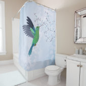 Grüner Hummingvogel mit Blauer Kirschblüte Duschvorhang (Beispiel)
