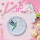 Grüner Hummingvogel mit Blauer Kirschblüte Pappteller (Party)