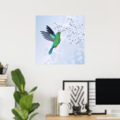 Grüner Hummingvogel mit Blauer Kirschblüte Poster (Heimbüro)