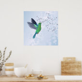 Grüner Hummingvogel mit Blauer Kirschblüte Poster (Küche)