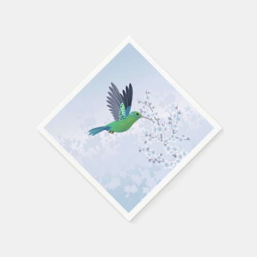 Grüner Hummingvogel mit Blauer Kirschblüte Serviette (Ecke)