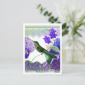 Grüner Hummingvogel mit Blume, Spitzen, Perlen Postkarte (Stehend Vorderseite)