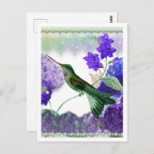 Grüner Hummingvogel mit Blume, Spitzen, Perlen Postkarte (Vorne/Hinten)