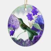 Grüner Hummingvogel, Stille Gebet, lila Blumen Keramik Ornament (Links)