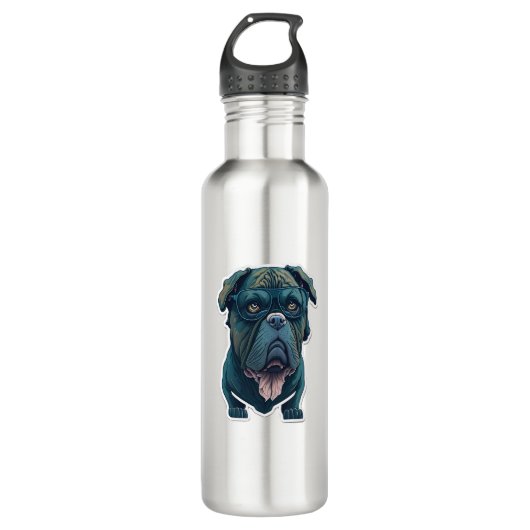 Grüner Hund mit Brille Edelstahlflasche (Vorderseite)