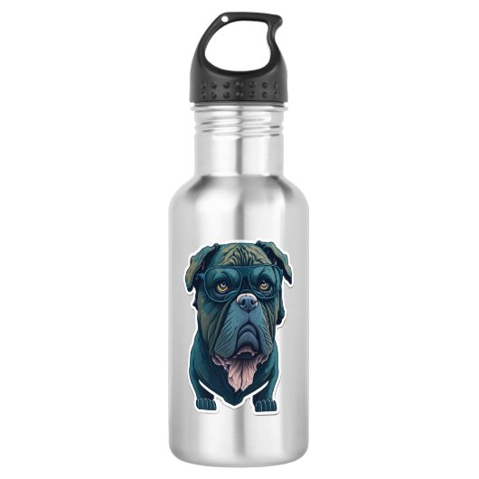 Grüner Hund mit Brille Edelstahlflasche (Vorderseite)