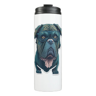 Grüner Hund mit Brille Thermosbecher