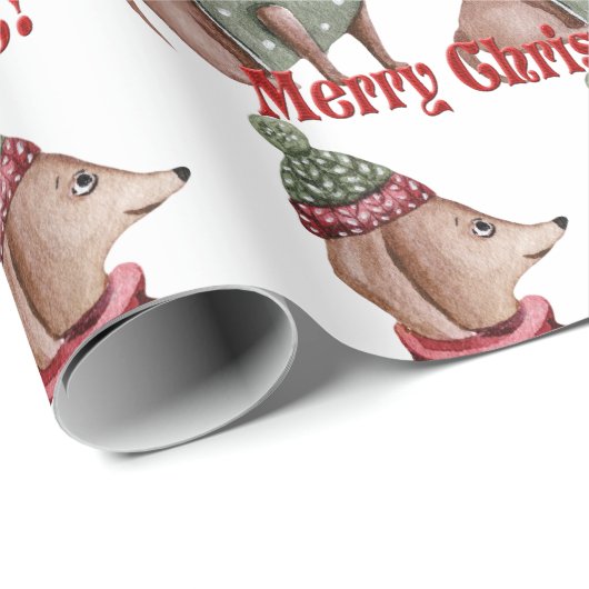 Grüner Hut und Sweater Dackel Weihnachtsverpackung Geschenkpapier (Rolleneckpunkt)