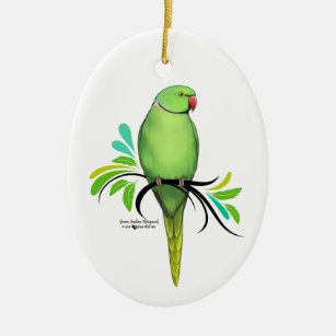 Grüner Inder Ringneck Papagei Keramik Ornament