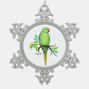 Grüner Inder Ringneck Papagei Schneeflocken Zinn-Ornament