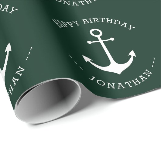 Grüner individuelle Name-Ankertext Geburtstag Geschenkpapier (Rolleneckpunkt)