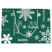 Grüner Individuelle Name Weihnachtsschnee Große Geschenktüte (Rückseite)