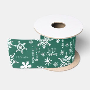 Grüner Individuelle Name Weihnachtsschnee Satinband
