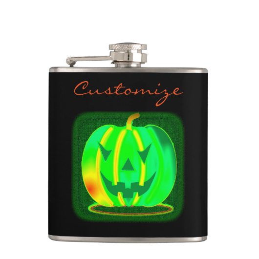 Grüner Jack o'lantern Halloween Thunder_Cove Flachmann (Vorderseite)