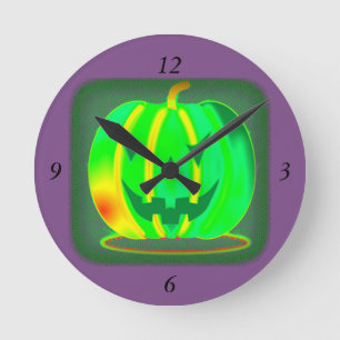 Grüner Jack o'lantern Halloween Thunder_Cove Runde Wanduhr