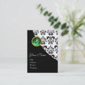 GRÜNER JADE DAMAST MONOGRAMM VISITENKARTE (Stehend Vorderseite)