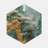 grüner Jade und Golddorf Ornament Aus Glas (Rückseite)