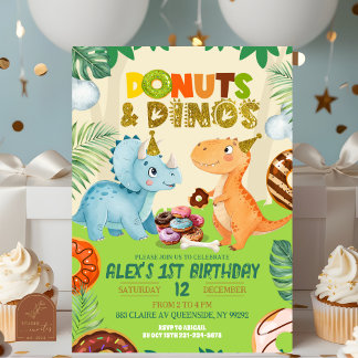 Grüner Junge Donuts & Dinos Dino-Themen-Geburtstag Einladung