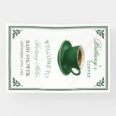 Grüner Kaffeetasse Baby Shower Willkommen Banner (Horizontal)