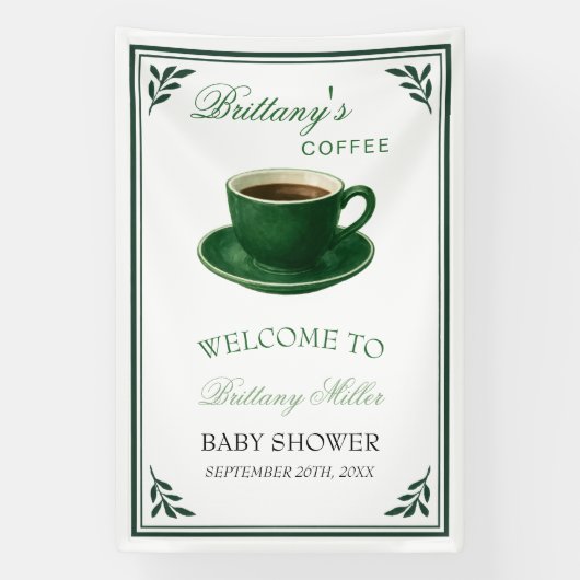 Grüner Kaffeetasse Baby Shower Willkommen Banner (Vertikal)