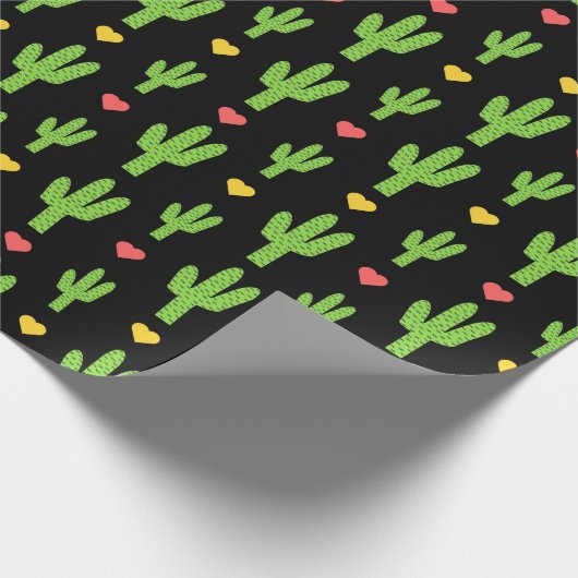 grüner Kakteen auf schwarzem Hintergrund Geschenkpapier (Ecke)