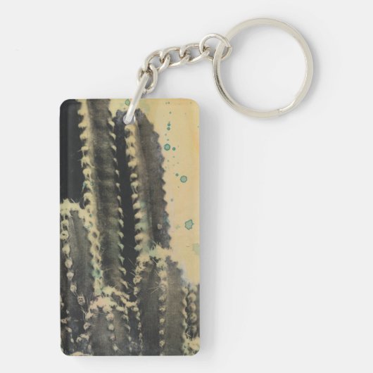 Grüner Kaktus auf gelbem Hintergrund Schlüsselanhänger (Rückseite)