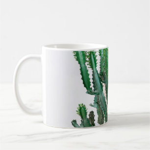 Grüner Kaktus auf weißem Hintergrund. Kaffeetasse