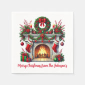 Grüner Kamin und Weihnachtskamin Serviette (Vorderseite)