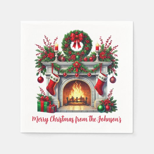 Grüner Kamin und Weihnachtskamin Serviette (Vorderseite)