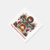 Grüner Kamin und Weihnachtskamin Serviette (Ecke)