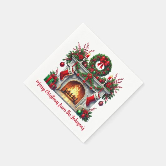 Grüner Kamin und Weihnachtskamin Serviette (Ecke)