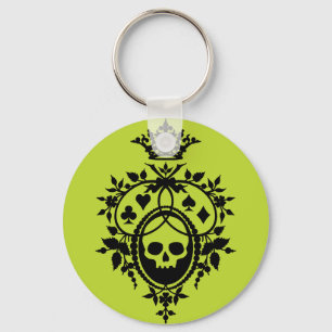 Grüner Kamm mit Totenkopf und Kartenspiel-Farben S Schlüsselanhänger
