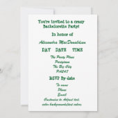 Grüner karierter Braut personalisierter Junggeseli Einladung (Rückseite)