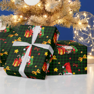 Grüner Karierter Gnom Santa Geschenkpapier