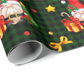 Grüner Karierter Gnom Santa Geschenkpapier (Rolleneckpunkt)