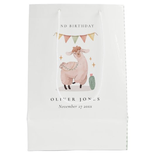 Grüner Karierter Kaktus Boho Llama jedes Lebensalt Mittlere Geschenktüte (Rückseite)