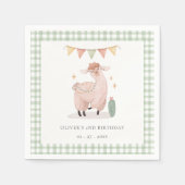 Grüner Karierter Kaktus Boho Llama jedes Lebensalt Serviette (Vorderseite)