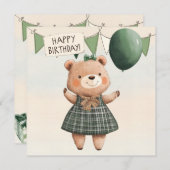 Grüner Karierter Kleiderbär mit Haarbow Einladung (Vorne/Hinten)