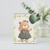 Grüner Karierter Kleiderbär mit Haarbow Postkarte (Stehend Vorderseite)