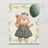Grüner Karierter Kleiderbär mit Haarbow Postkarte (Vorderseite)